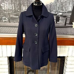 GAP Women’s Virgin Wool PEA COAT JACKET 2 POCKET BUTTON FRONT Small Navy Blue